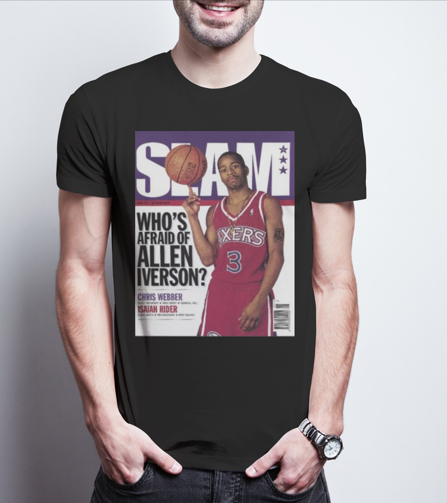 Slam Magazine Cover: Allen Iverson In Sixers Jersey With Who's Afraid Of Allen Iverson Headline T-Shirt
