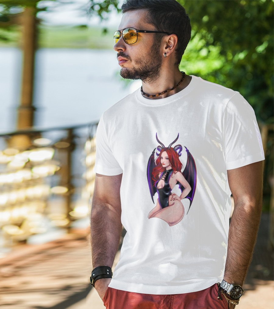 Diablo Madame Red-Haired Demoness With Horns And Wings T-Shirt