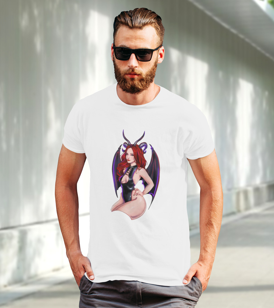 Diablo Madame Red-Haired Demoness With Horns And Wings T-Shirt