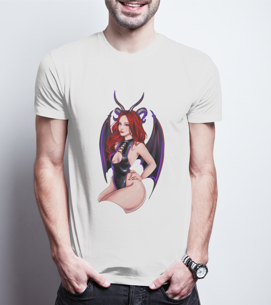 Diablo Madame Red-Haired Demoness With Horns And Wings T-Shirt