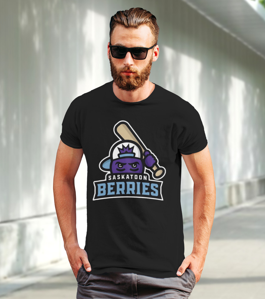 Saskatoon Berries Baseball Mascot With Crown And Bat T-Shirt