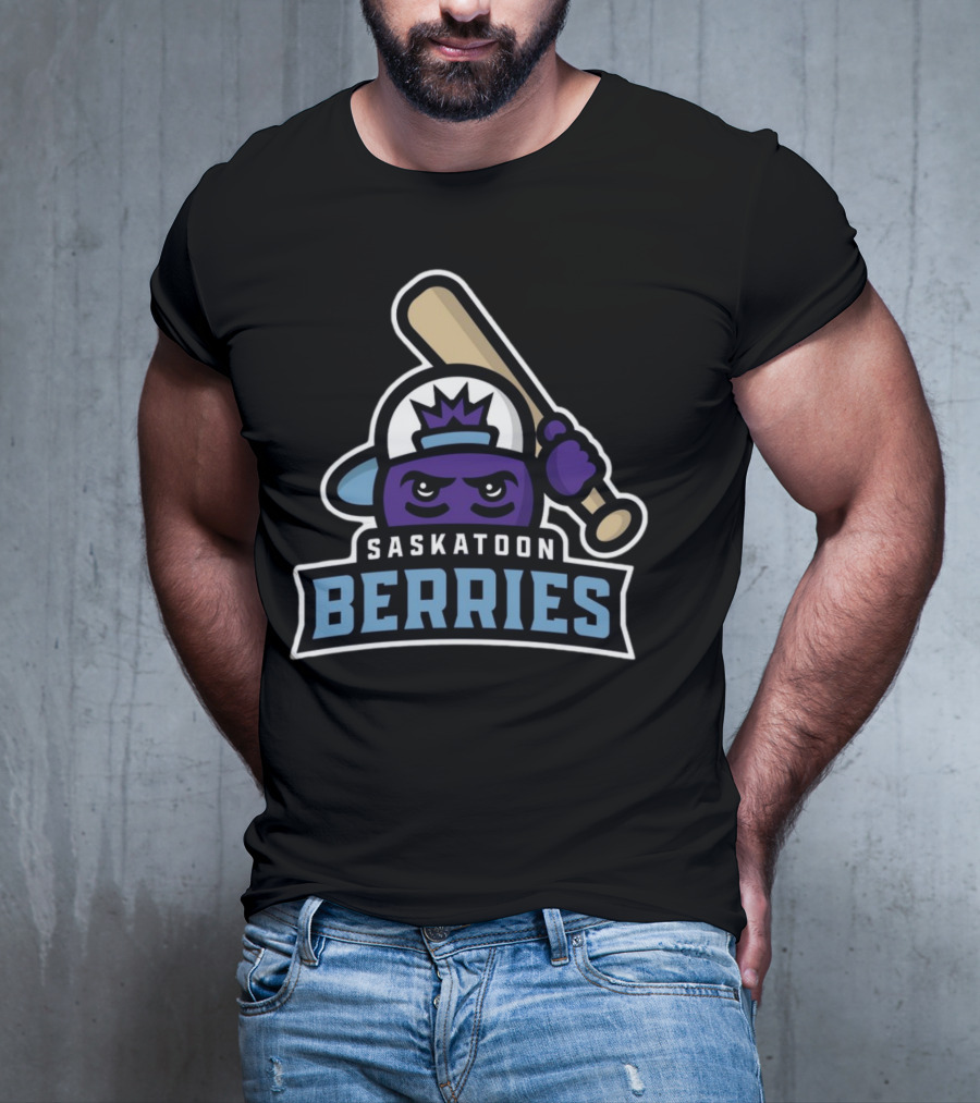 Saskatoon Berries Baseball Mascot With Crown And Bat T-Shirt