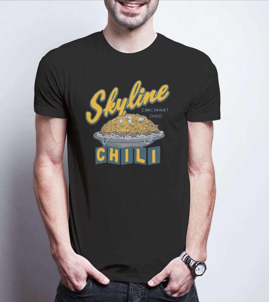 Skyline Chili Cincinnati Ohio Pop Culture Food Icon With Classic Spaghetti And Cheese Plate T-Shirt