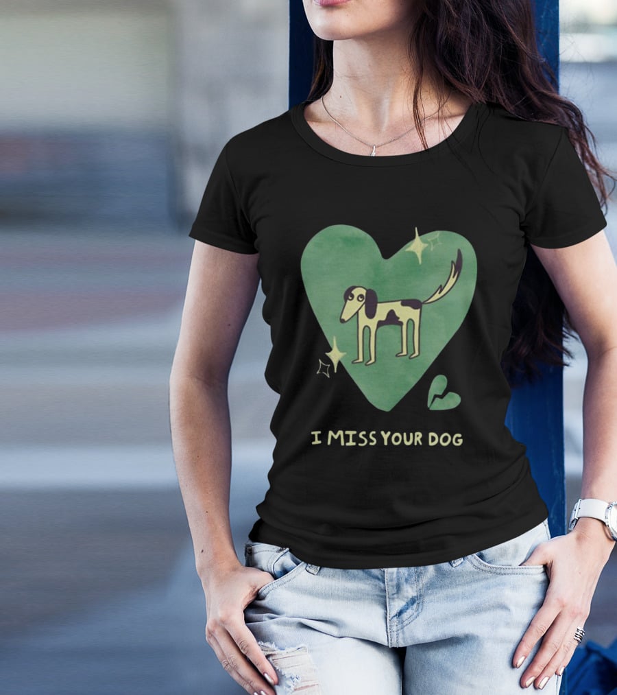 I Miss Your Dog Heart Shape Stars Black And Green T-Shirt