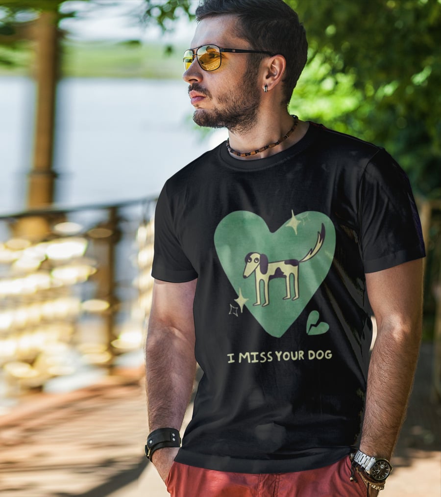 I Miss Your Dog Heart Shape Stars Black And Green T-Shirt