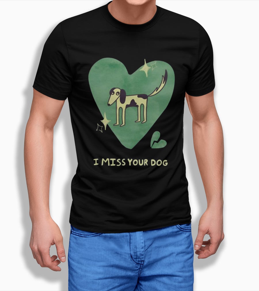 I Miss Your Dog Heart Shape Stars Black And Green T-Shirt