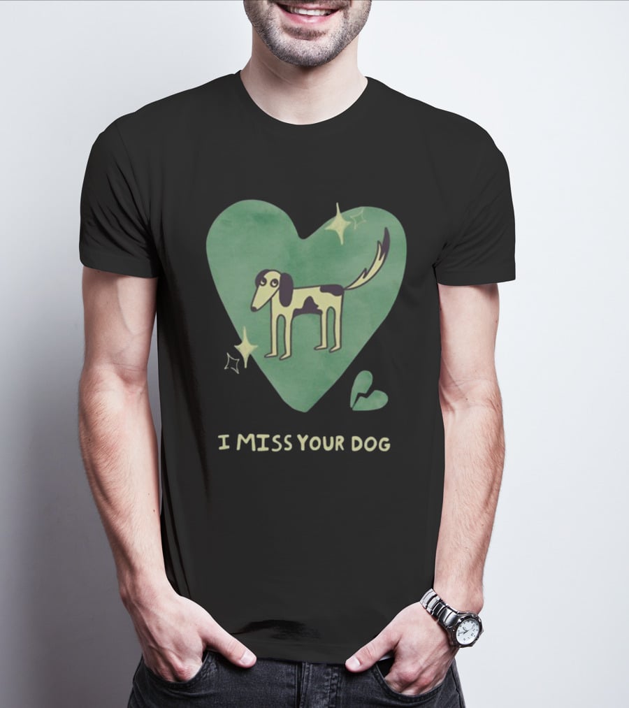 I Miss Your Dog Heart Shape Stars Black And Green T-Shirt