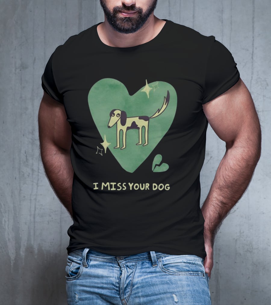 I Miss Your Dog Heart Shape Stars Black And Green T-Shirt