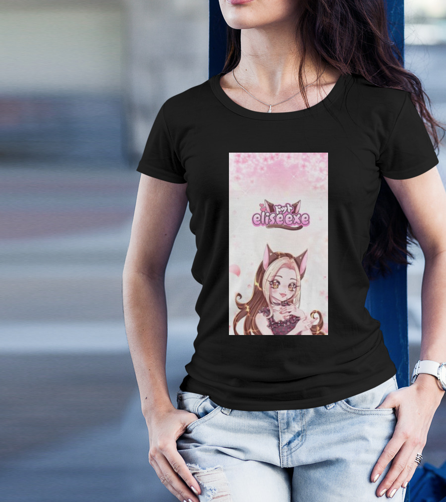 Elisedotexe Elise Exe Manga Character Aesthetic With Cat Ears And Sakura Blossoms T-Shirt