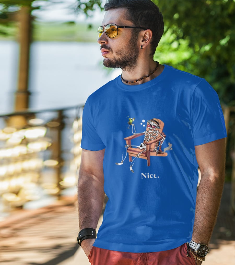 Ted Nivison Nice Skeleton In Beach Chair With Drink T-Shirt