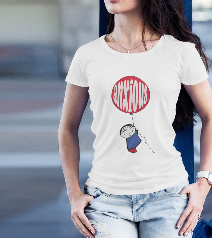 Anxious Balloon Child Holding Red Balloon With White Anxious Text T-Shirt