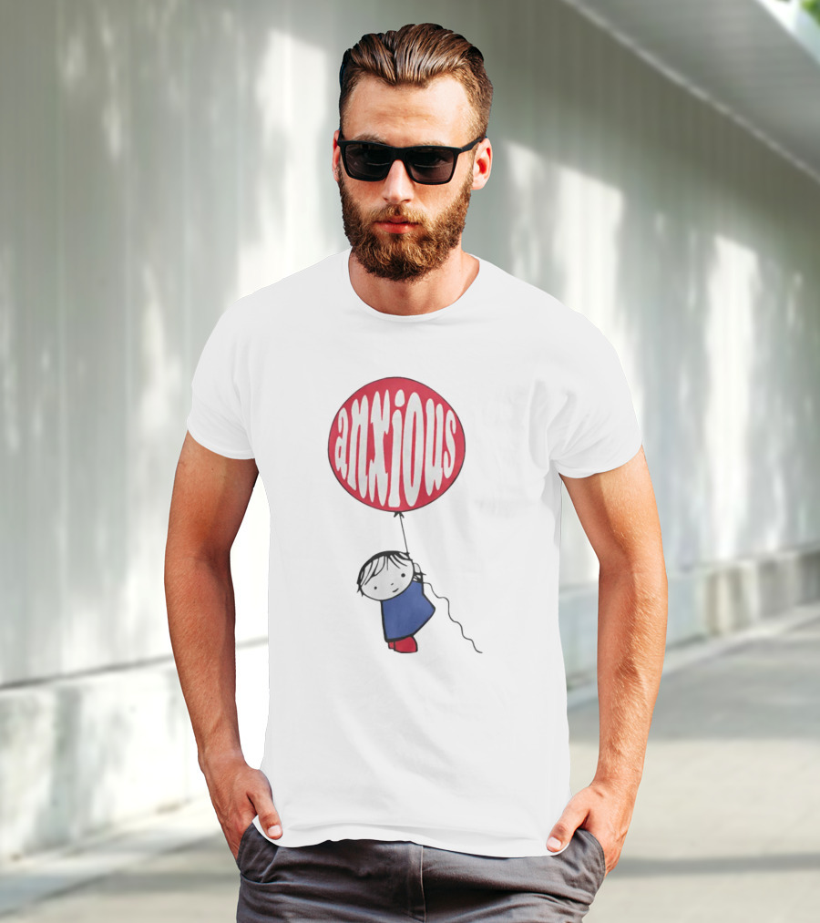 Anxious Balloon Child Holding Red Balloon With White Anxious Text T-Shirt
