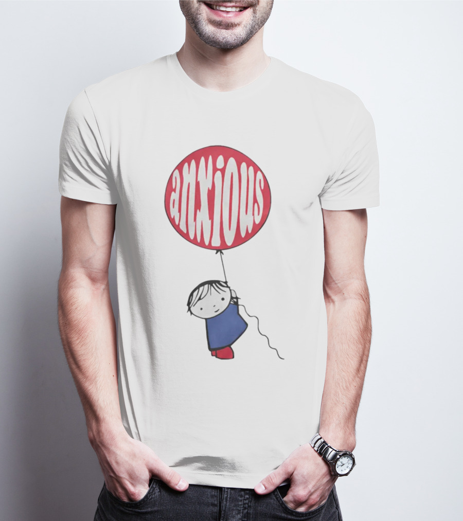Anxious Balloon Child Holding Red Balloon With White Anxious Text T-Shirt