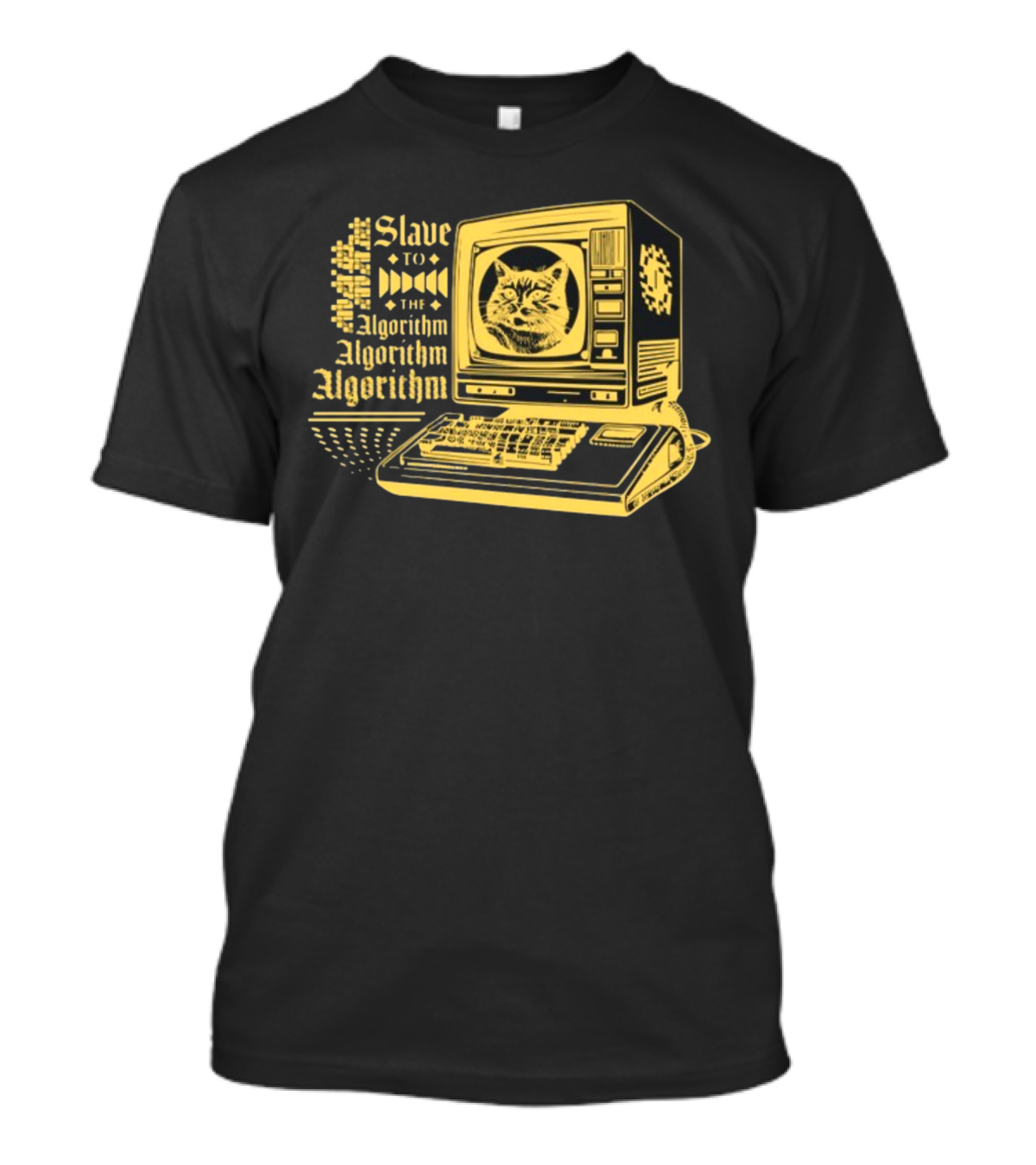 Freddytylerpaul Slave To The Algorithm Retro Computer Cat T-Shirt