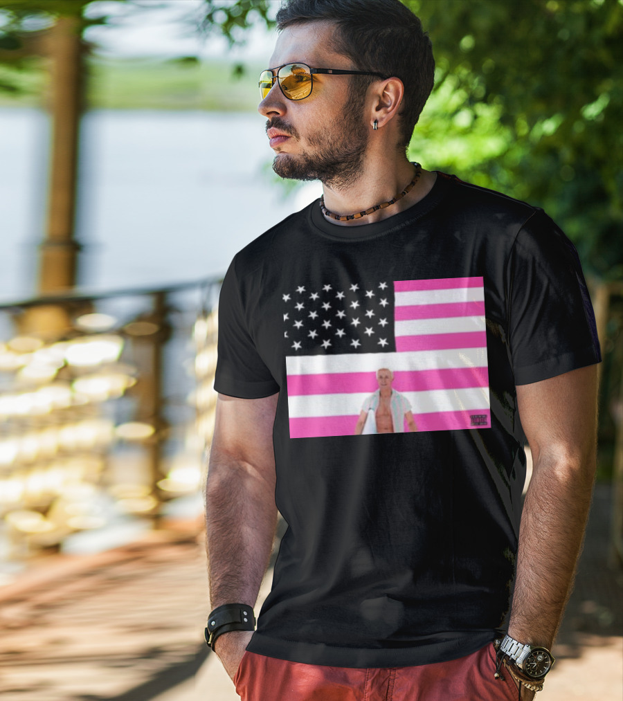 Ryan Gosling Pink Ish Tape American Flag Stars Explicit Content T-Shirt