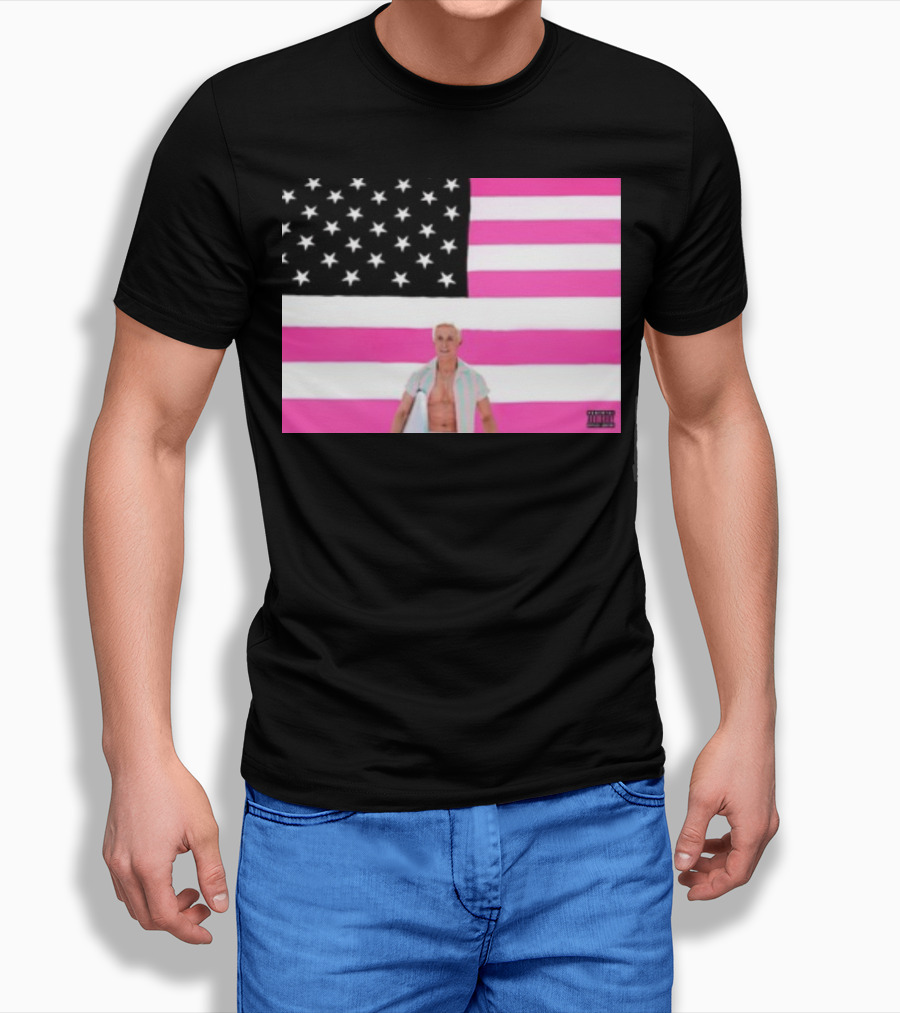 Ryan Gosling Pink Ish Tape American Flag Stars Explicit Content T-Shirt