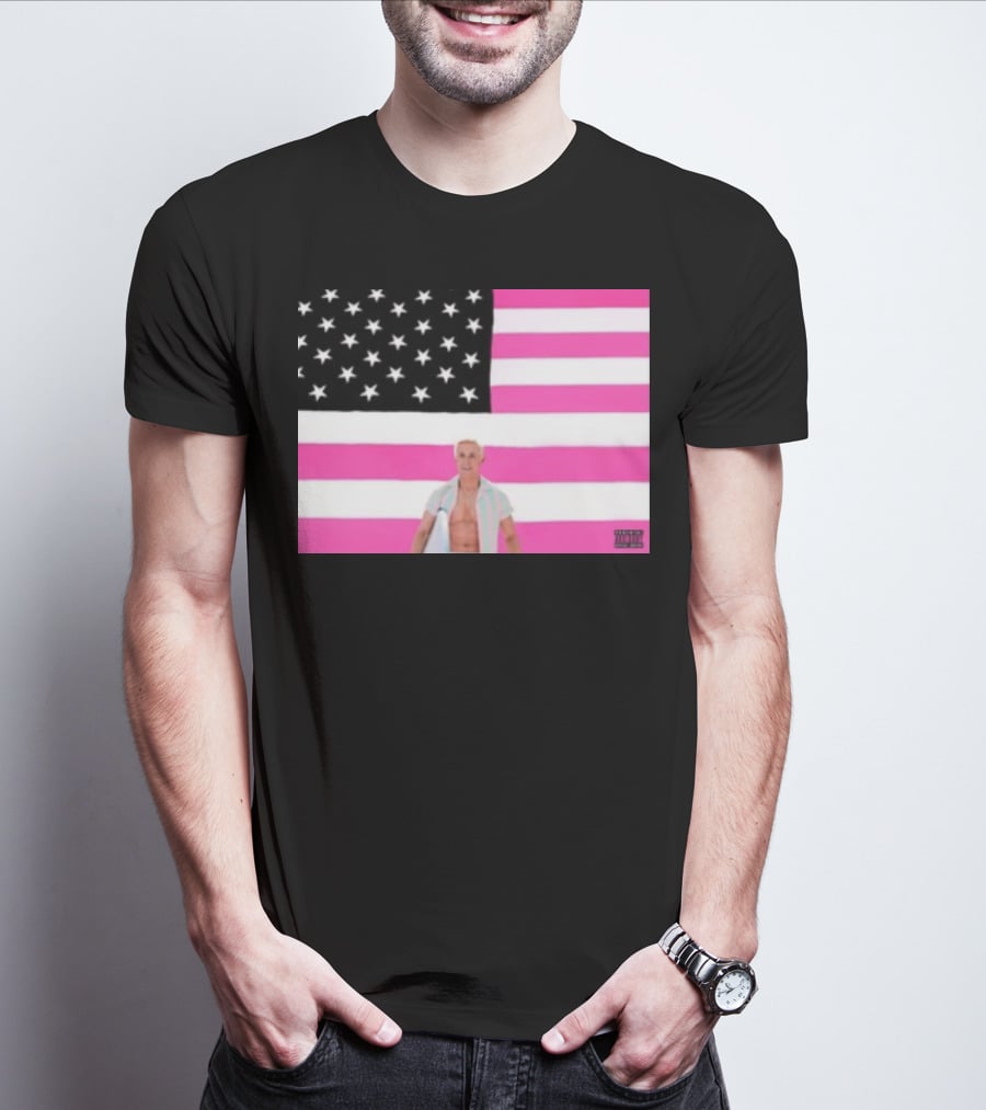 Ryan Gosling Pink Ish Tape American Flag Stars Explicit Content T-Shirt