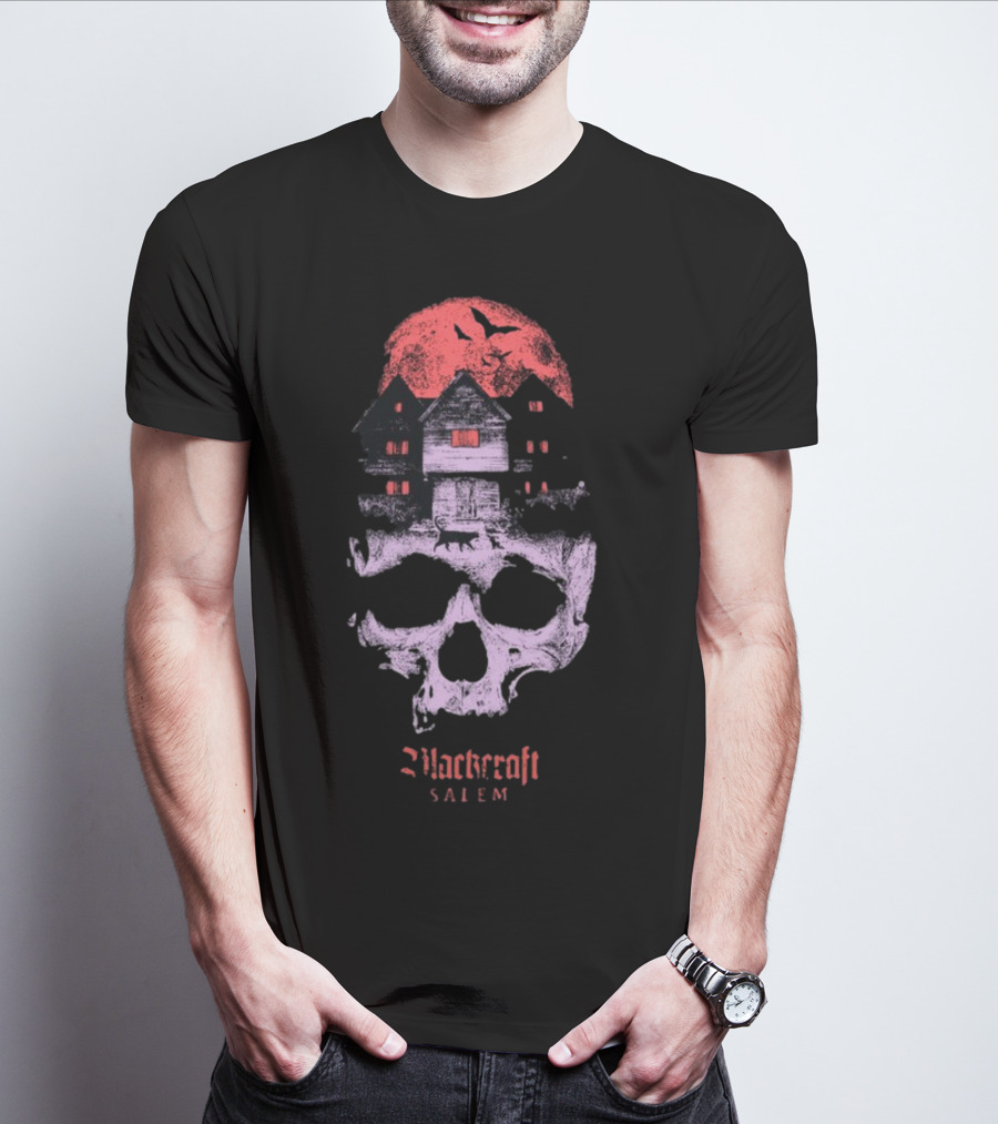 Blackcraft Salem Witch House Skull Moon Ravens T-Shirt