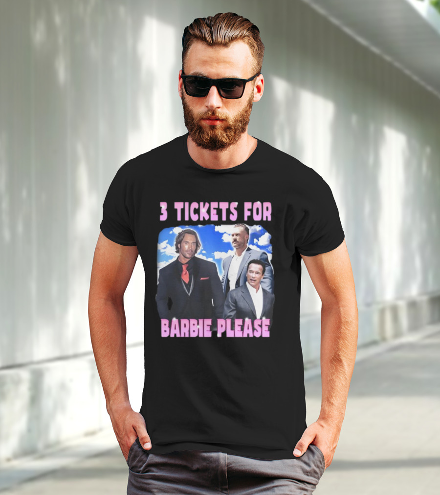 Memeabletees 3 Tickets For Barbie Please With Three Men In Suits T-Shirt