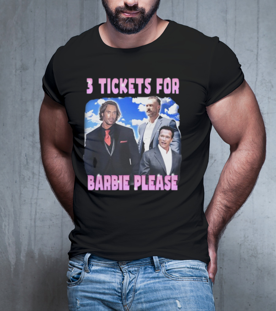 Memeabletees 3 Tickets For Barbie Please With Three Men In Suits T-Shirt