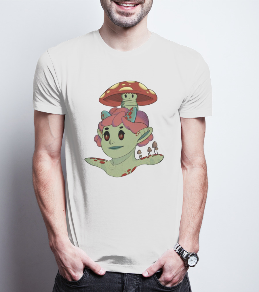 Mushroom Troll Fantasy Character With Toadstool Hat And Colorful Hair T-Shirt