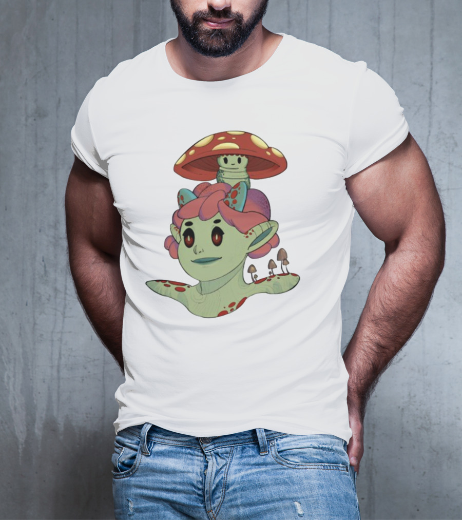 Mushroom Troll Fantasy Character With Toadstool Hat And Colorful Hair T-Shirt