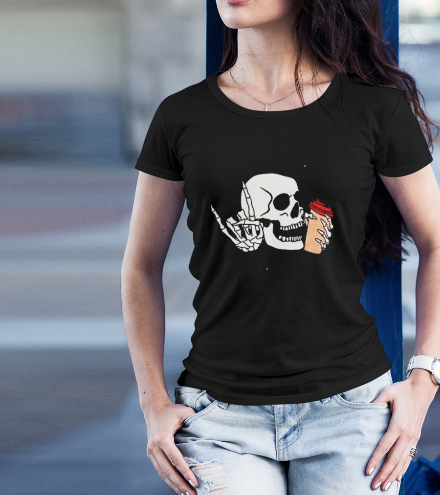 Dead Inside But Alive In Christ Skeleton With Coffee Cup T-Shirt