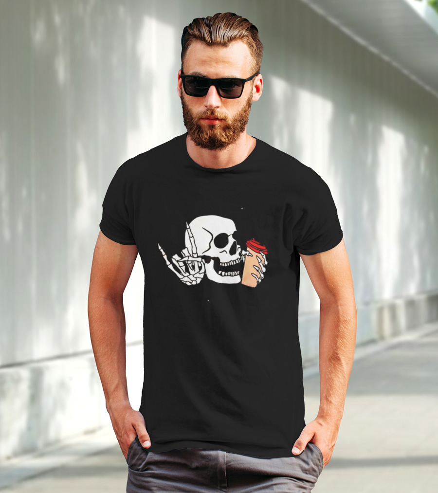 Dead Inside But Alive In Christ Skeleton With Coffee Cup T-Shirt
