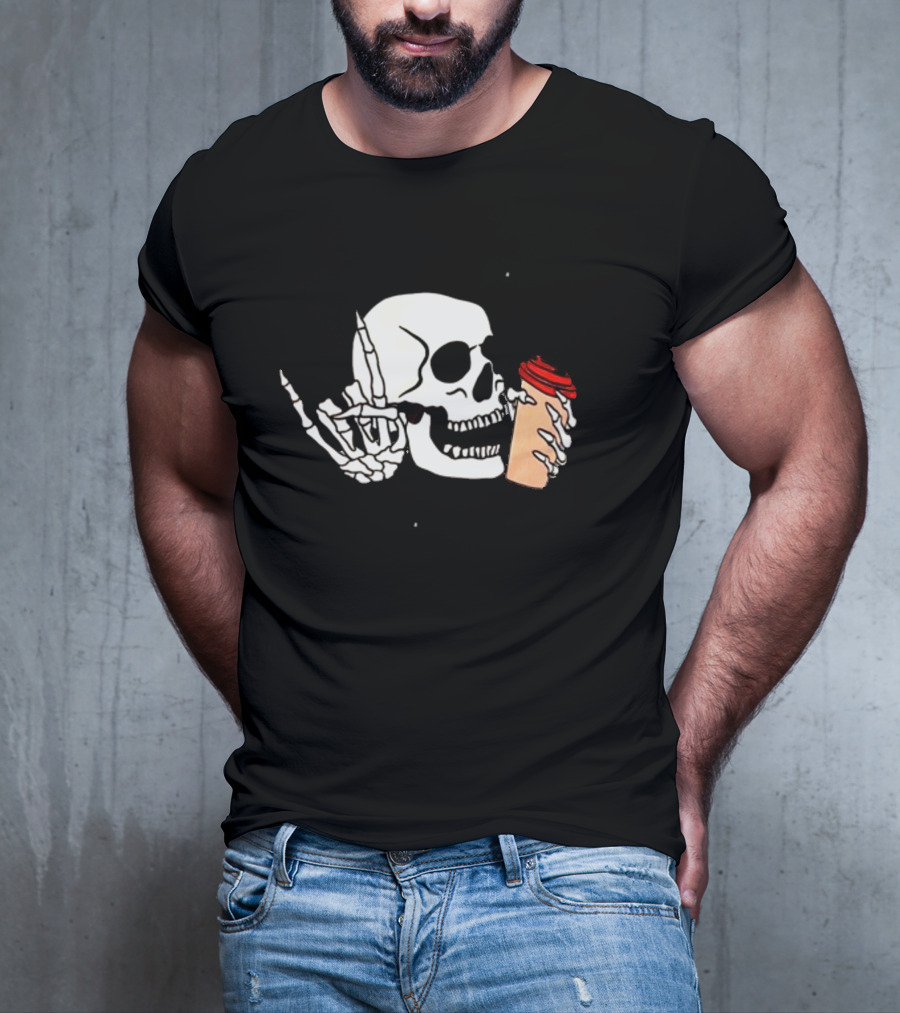 Dead Inside But Alive In Christ Skeleton With Coffee Cup T-Shirt