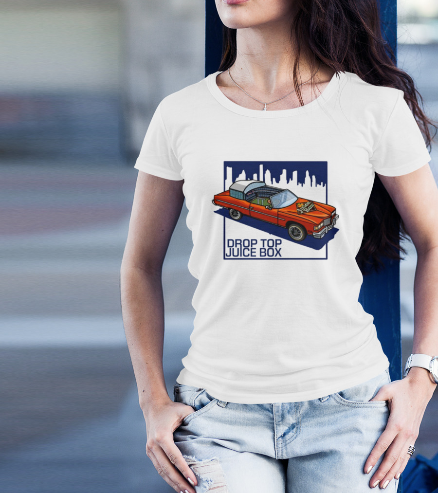 Droptop Juicebox Convertible With City Skyline In Background T-Shirt