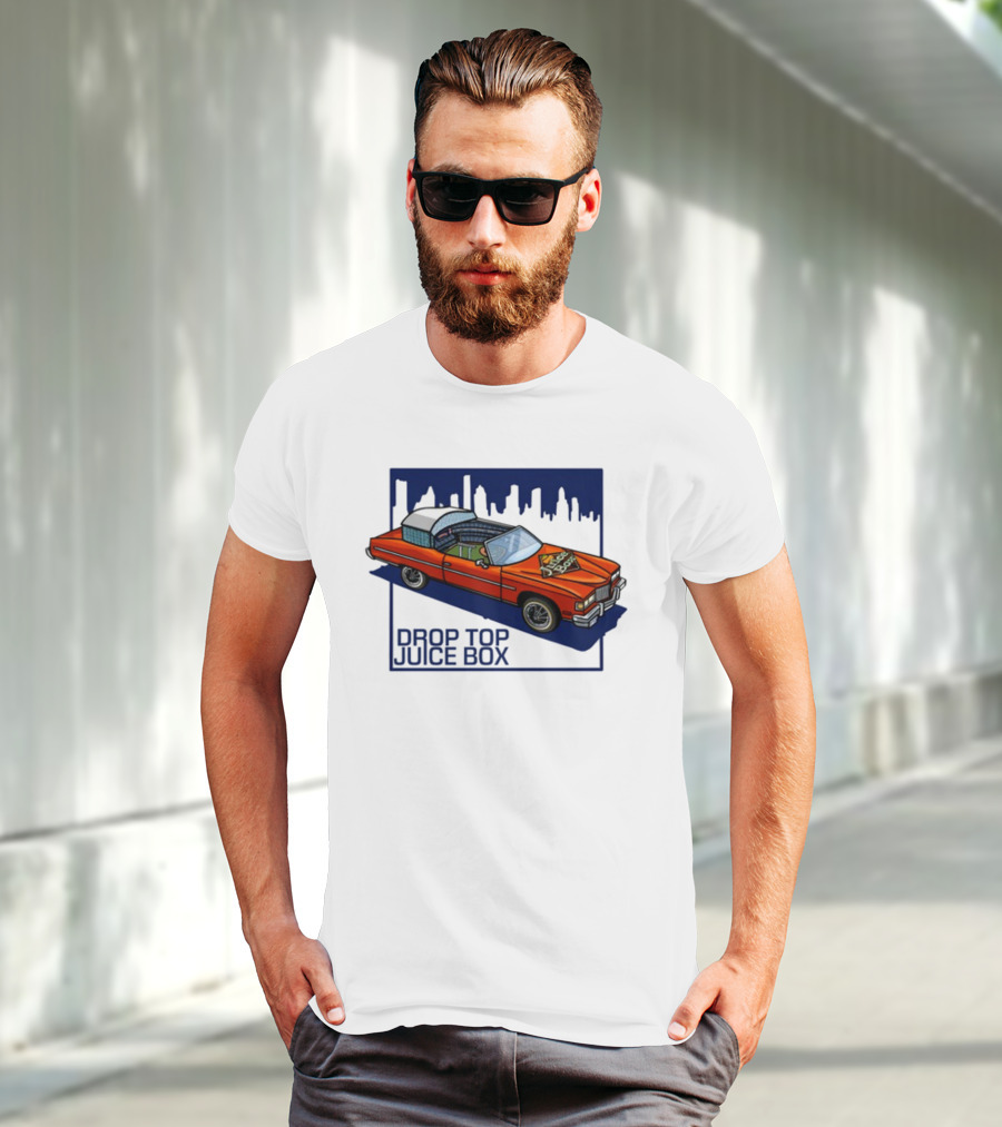 Droptop Juicebox Convertible With City Skyline In Background T-Shirt