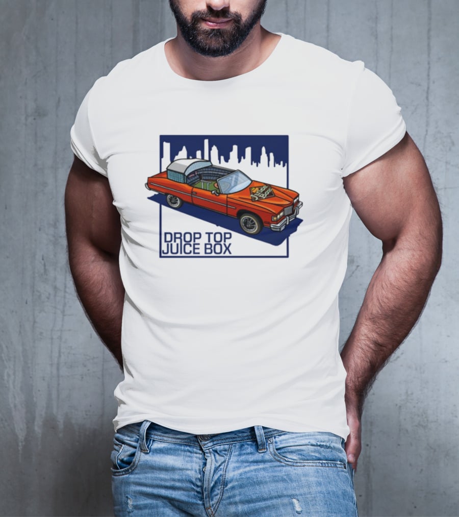 Droptop Juicebox Convertible With City Skyline In Background T-Shirt