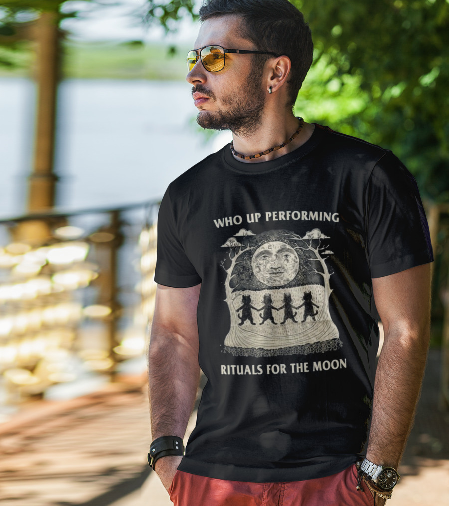 Who Up Performing Rituals For The Moon Dancing Under Night Sky Face Of Moon T-Shirt