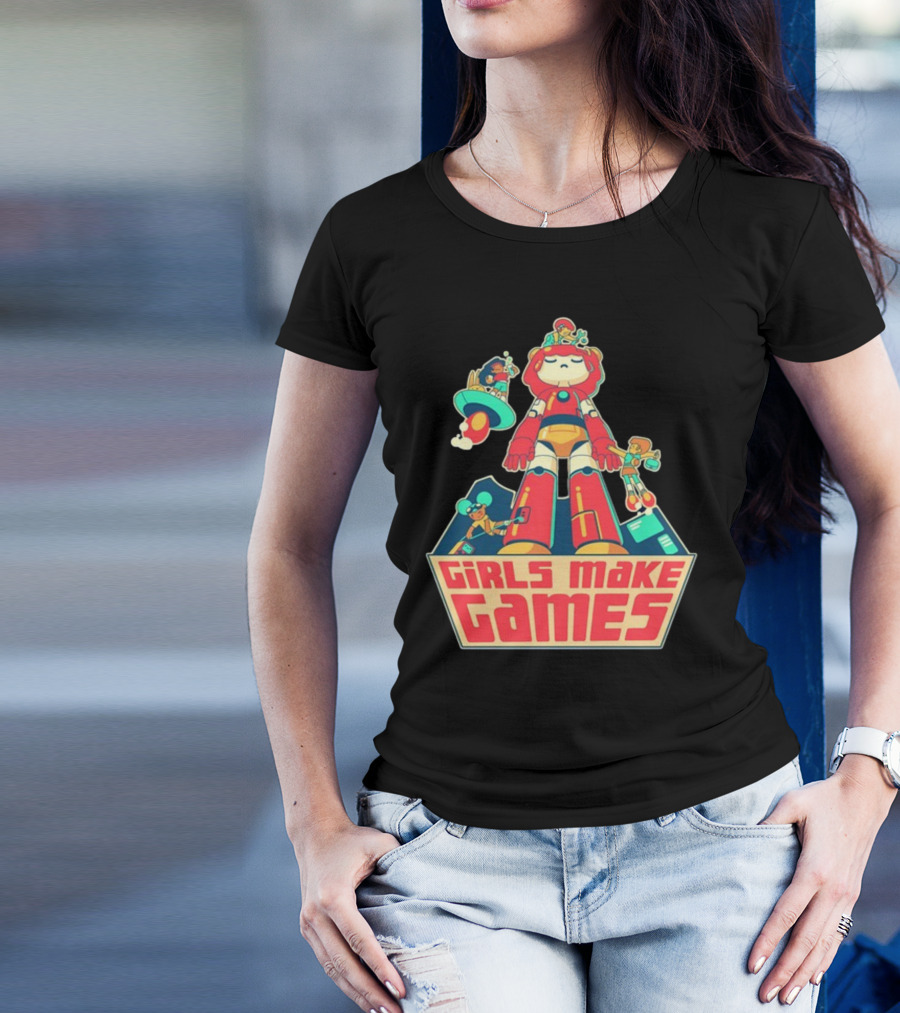 Castpixel Girls Make Games Robot Adventure Scene T-Shirt
