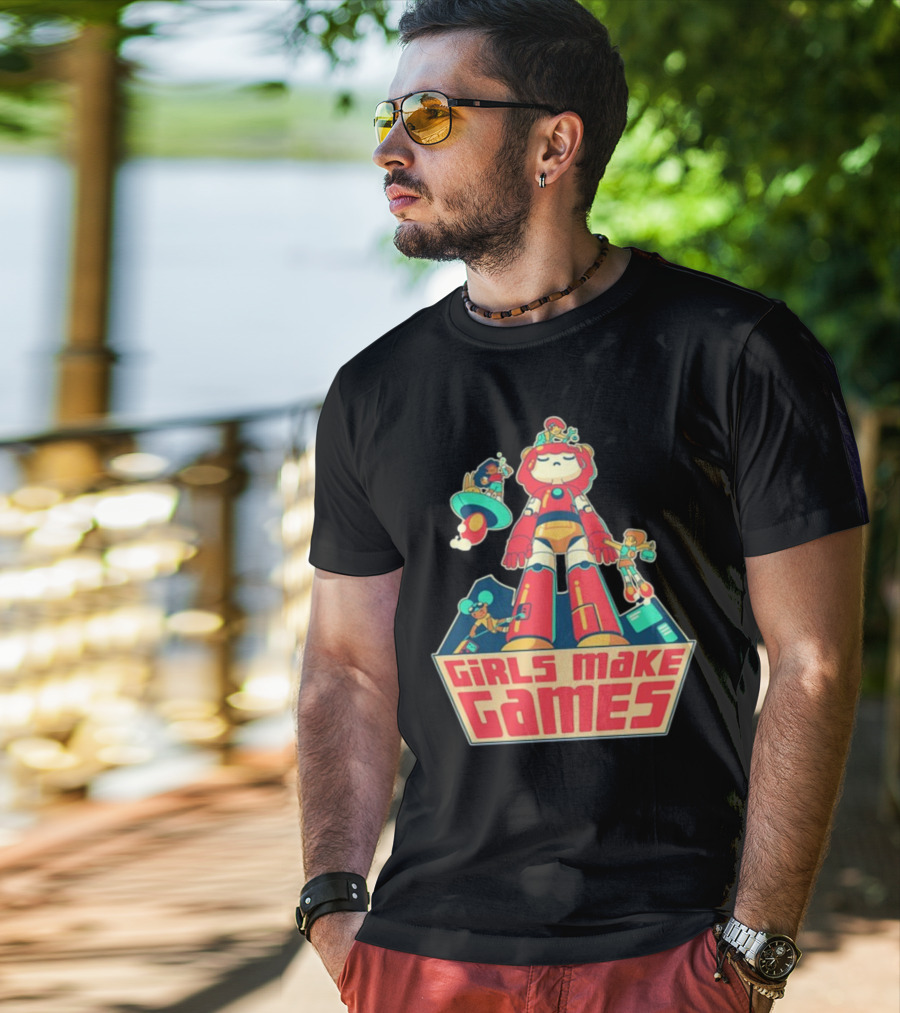 Castpixel Girls Make Games Robot Adventure Scene T-Shirt
