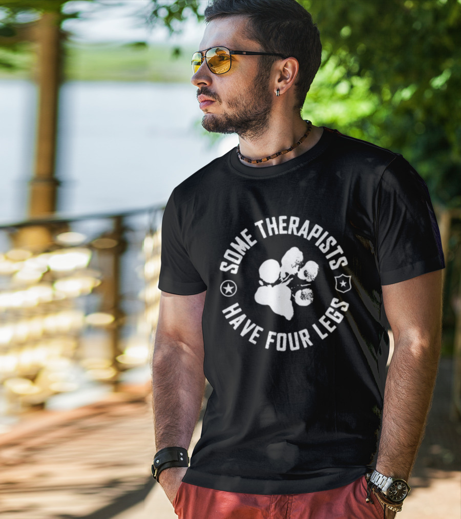 Some Therapists Have Four Legs Dog Paw Stars Badges T-Shirt
