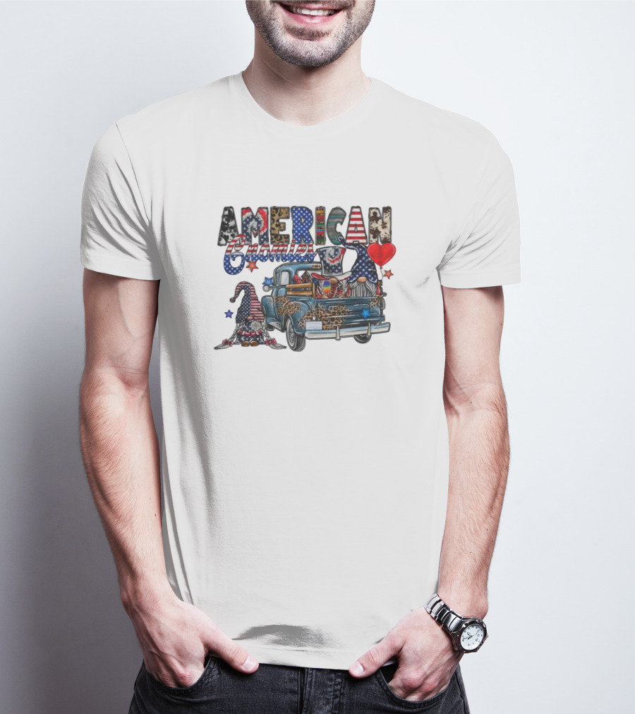 American Gnomies Truck With Patriotic Gnome Patterns And Stars T-Shirt