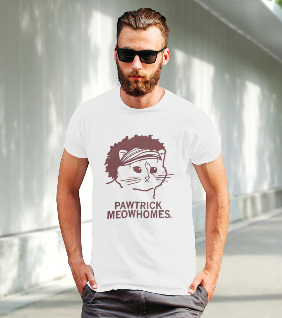 Pawtrick Meowhomes Cat With Headband And Afro T-Shirt