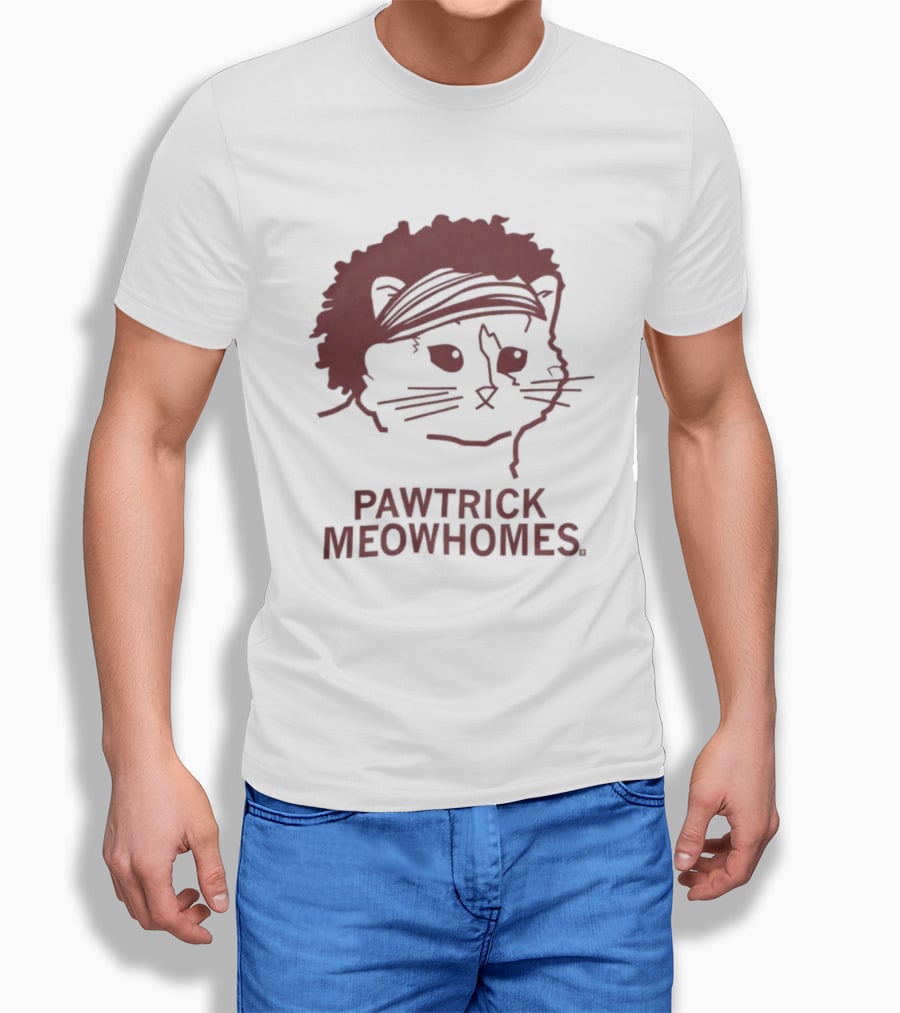 Pawtrick Meowhomes Cat With Headband And Afro T-Shirt