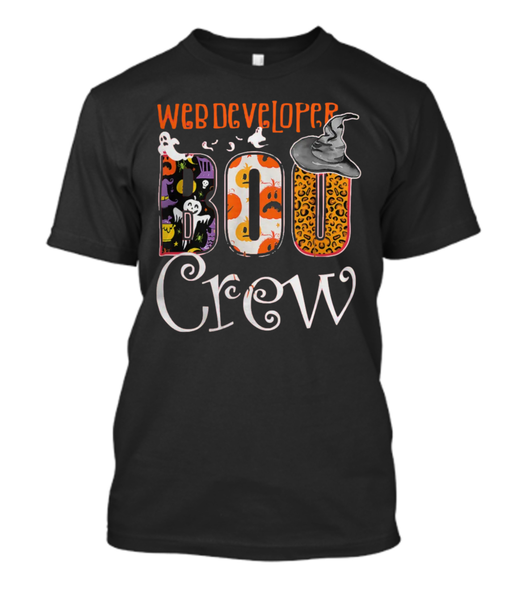 Web Developer Boo Crew Halloween Party Spooky Web Developer Ghosts Pumpkins Witch Hat T-Shirt