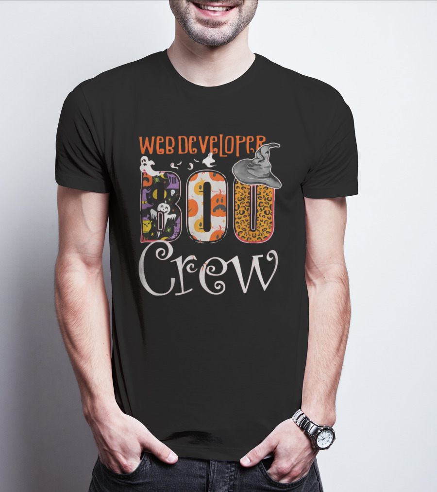 Web Developer Boo Crew Halloween Party Spooky Web Developer Ghosts Pumpkins Witch Hat T-Shirt