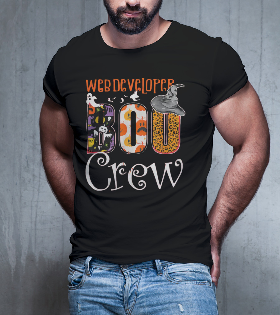 Web Developer Boo Crew Halloween Party Spooky Web Developer Ghosts Pumpkins Witch Hat T-Shirt