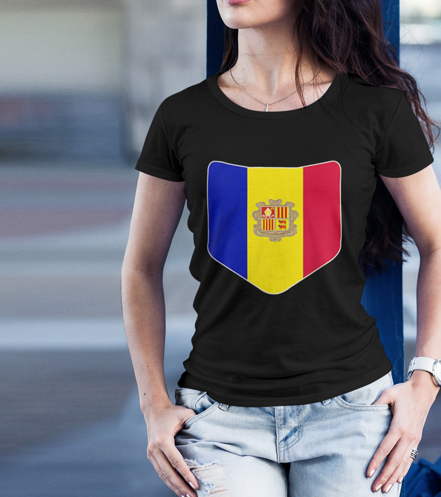 Andorra Flag Pocket Print Andorran Colors Crest Emblem T-Shirt