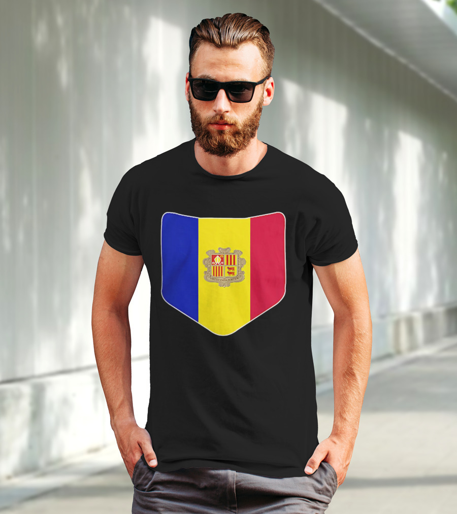 Andorra Flag Pocket Print Andorran Colors Crest Emblem T-Shirt