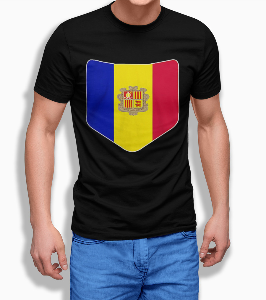 Andorra Flag Pocket Print Andorran Colors Crest Emblem T-Shirt