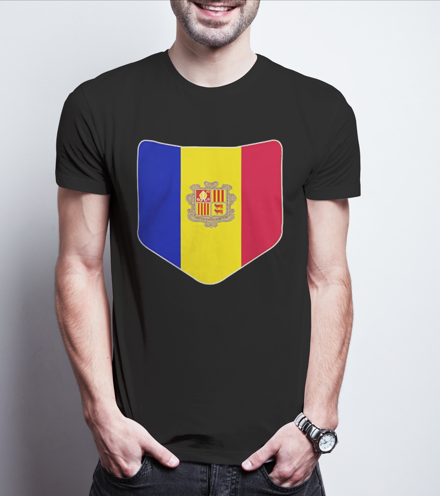 Andorra Flag Pocket Print Andorran Colors Crest Emblem T-Shirt