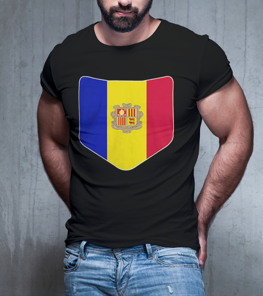 Andorra Flag Pocket Print Andorran Colors Crest Emblem T-Shirt