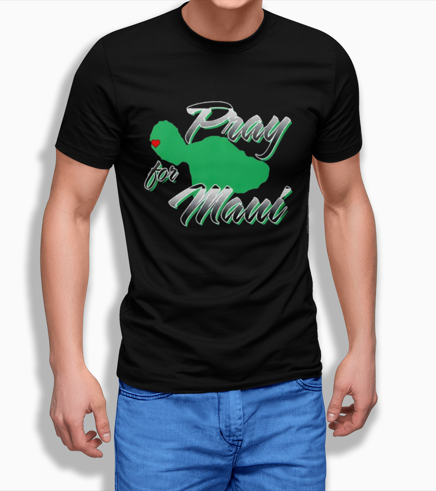 Pray For Maui Green Island Heart T-Shirt