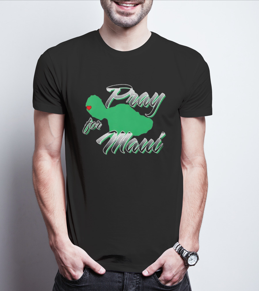 Pray For Maui Green Island Heart T-Shirt