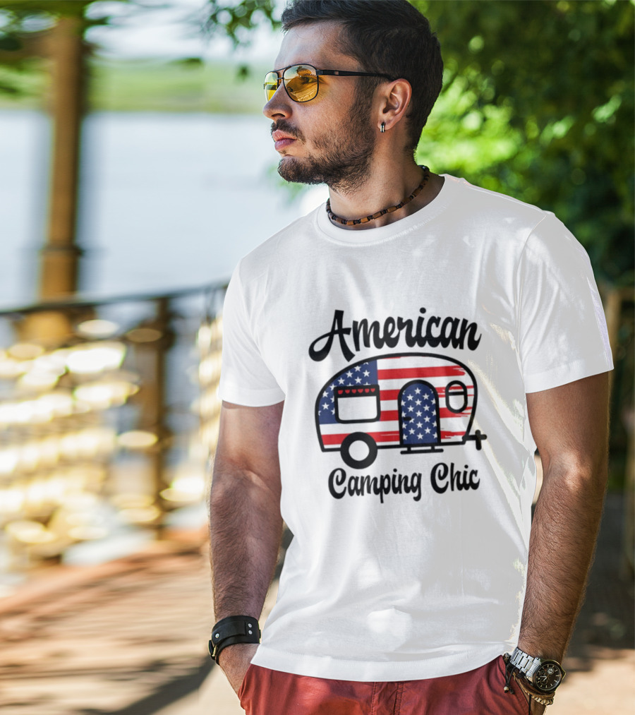 American Camping Chic Flag Camper T-Shirt